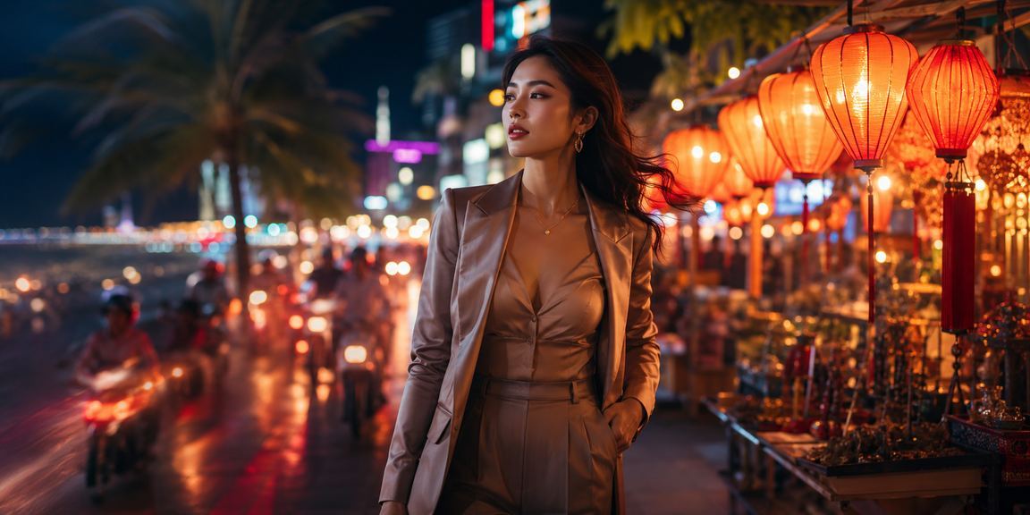 Khung cảnh chợ đêm Phú Quốc với người chơi High Roller nhận bonus VIP trên điện thoại