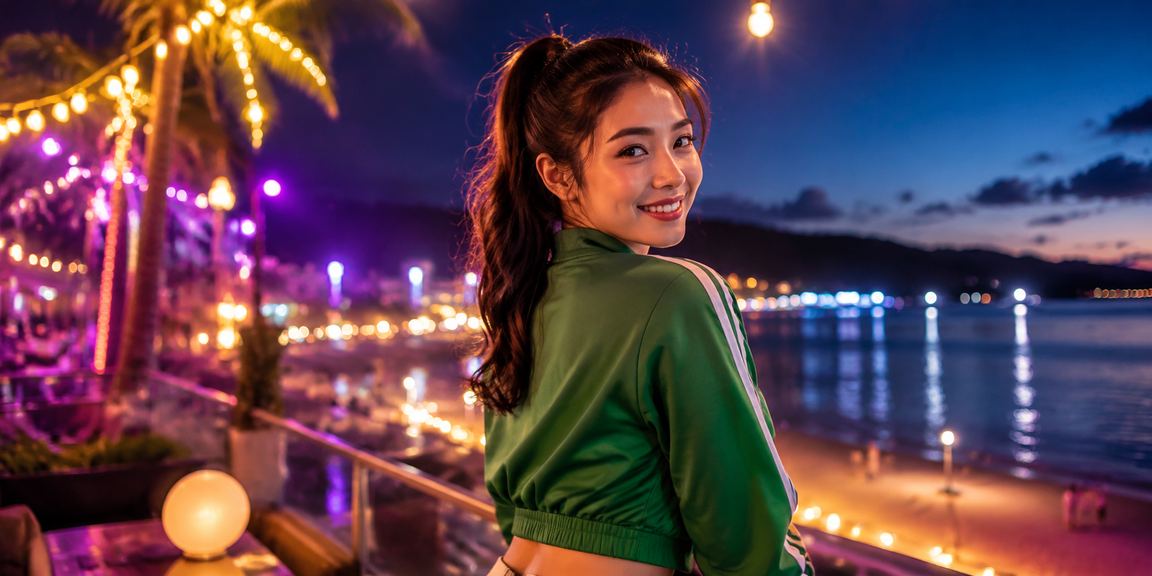 Bàn casino trực tuyến Việt Nam với đèn neon và bầu không khí sôi động trong đêm